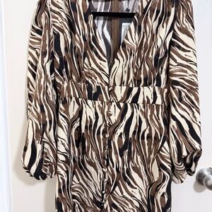 Nasty Gal Brown Zebra Long Sleeve Dress